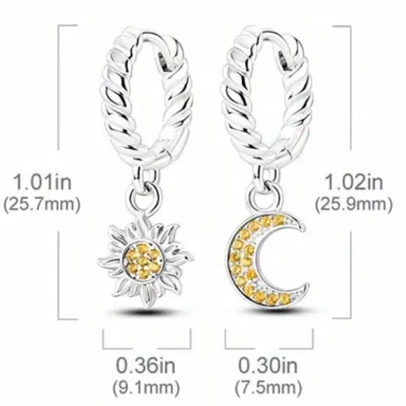 STERLING SILVER SUN & MOON EARRINGS, s925 - Picture 3 of 4